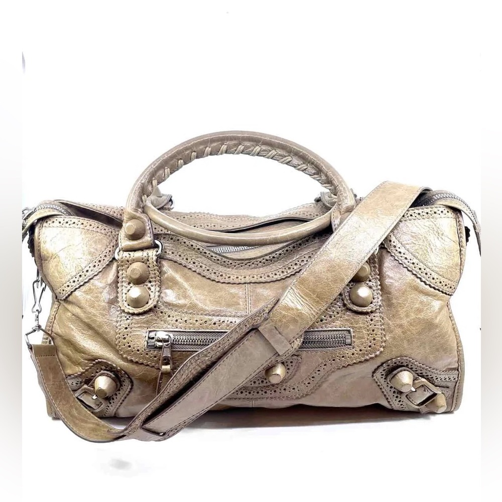 BALENCIAGA City Beige Leather Solid Handbag
